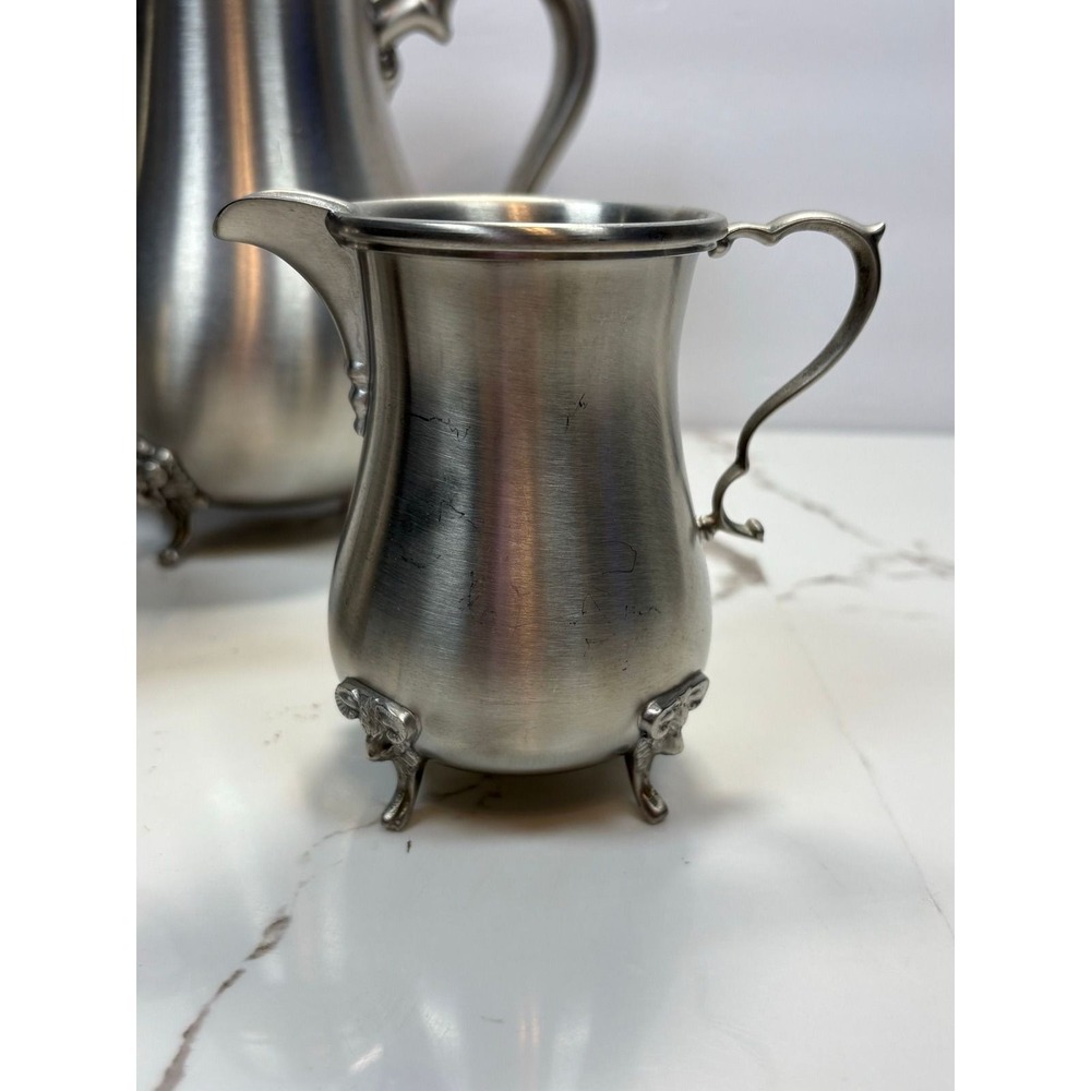 Boardman Pewter Tea Coffee Set‎ 3pc Rams Head Feet Teapot Sugar Creamer - Picture 12 of 12